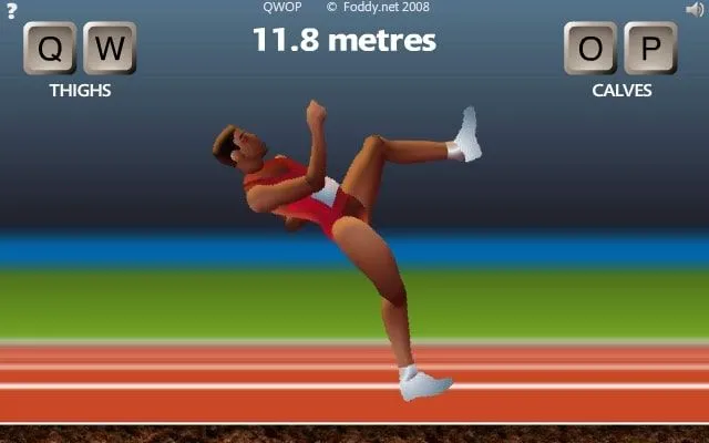 Hình ảnh game QWOP với vận động viên đang vật lộn di chuyển trên đường đua