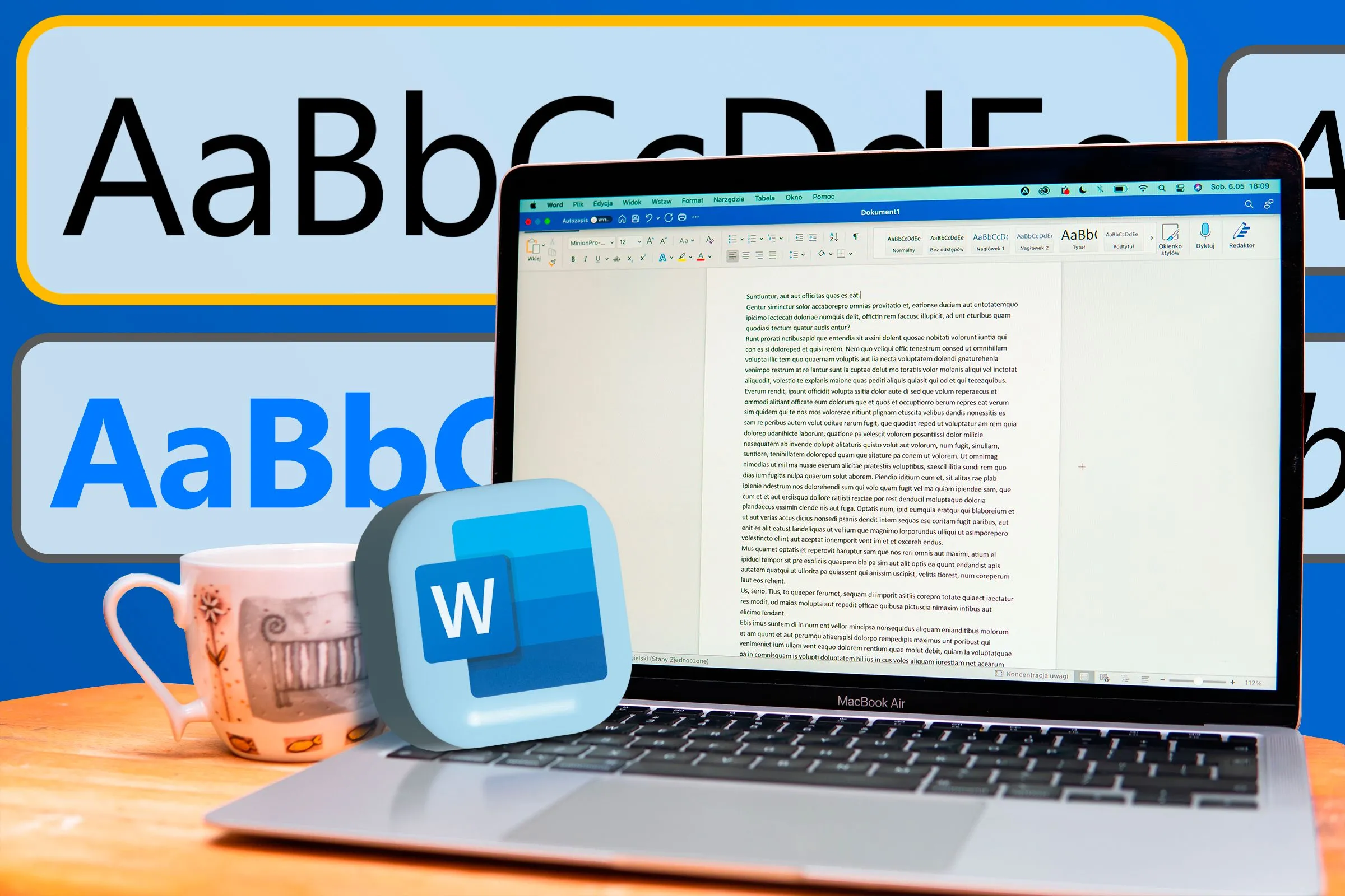 Hình ảnh máy tính xách tay hiển thị giao diện Microsoft Word và các tùy chọn kiểu chữ, minh họa việc sử dụng Heading Styles.