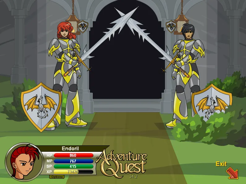 Hình ảnh minh họa từ game AdventureQuest bản gốc năm 2002 với đồ họa Flash đặc trưng