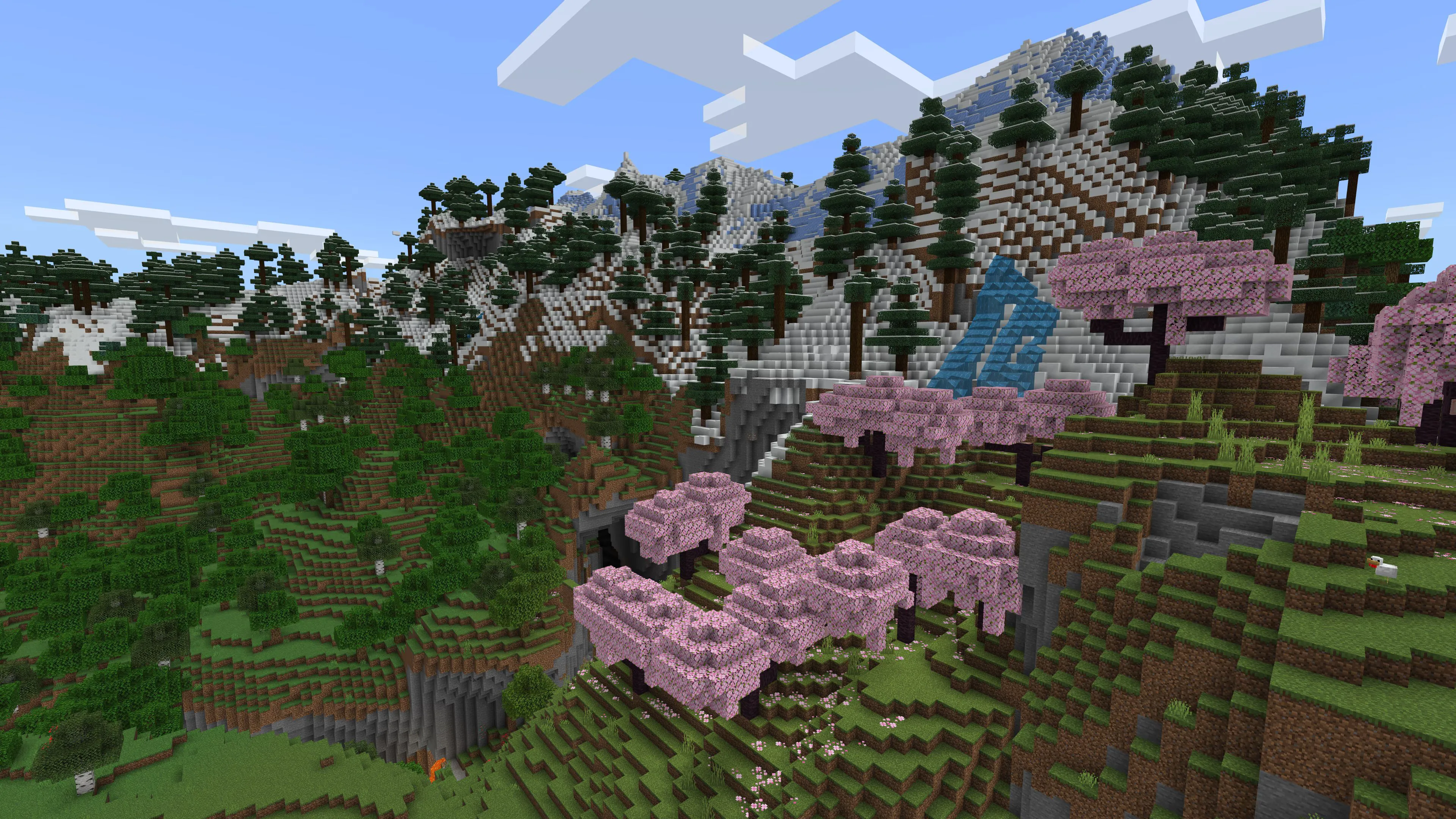 Hình ảnh quảng cáo game Minecraft với các quần xã sinh vật đa dạng trong thế giới mở.