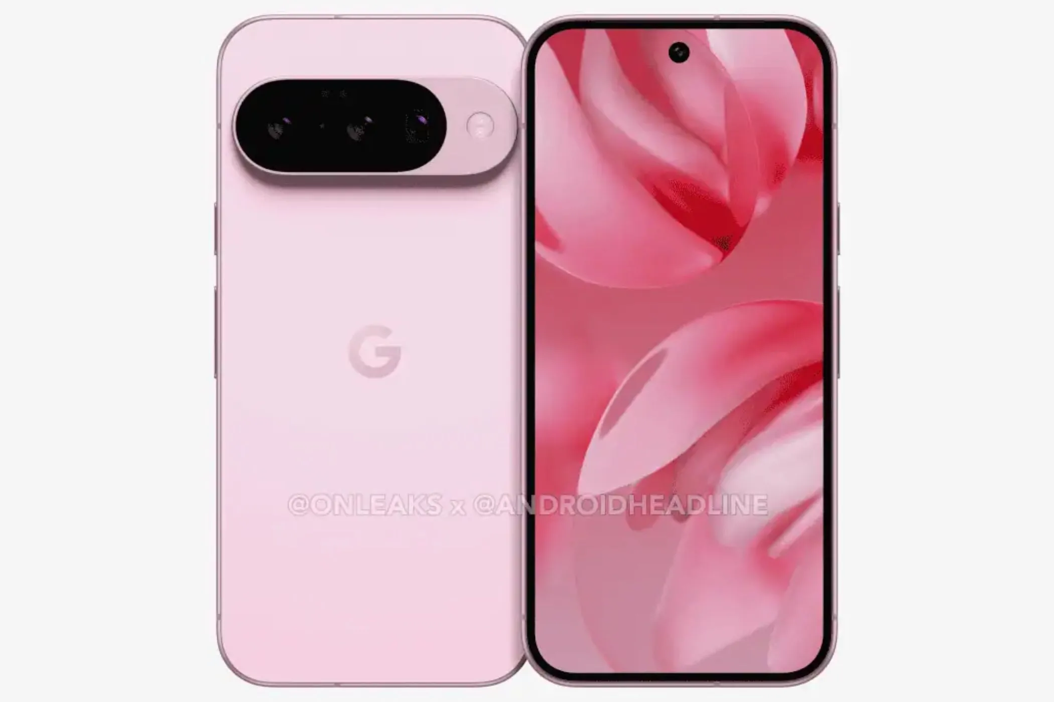 Hình ảnh render rò rỉ của điện thoại Google Pixel 10 màu đen, mặt lưng có dải camera ngang ba ống kính, minh họa thông số camera Pixel 10