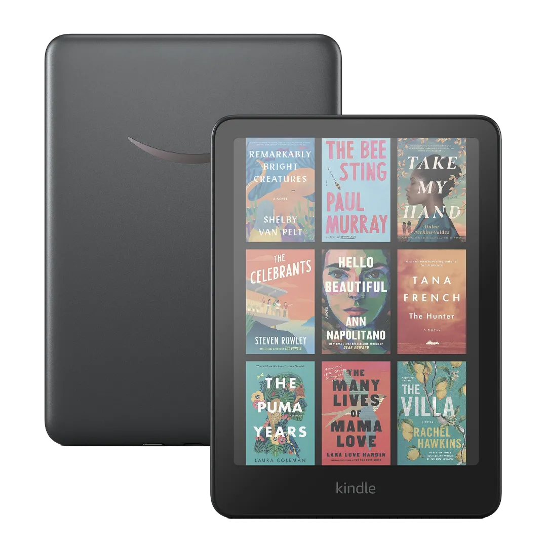 Hình ảnh sản phẩm Kindle Colorsoft phiên bản 2024, làm nổi bật màn hình E Ink màu sắc sống động.