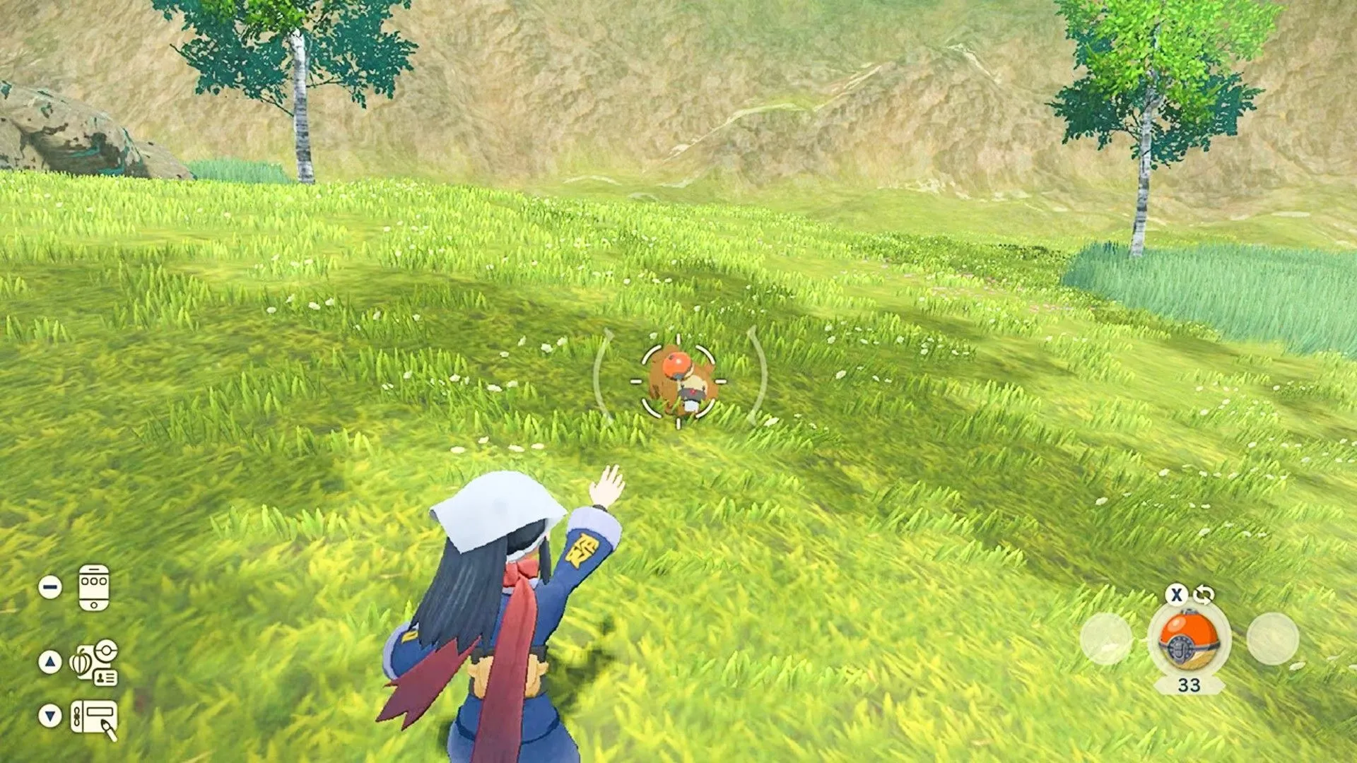 Huấn luyện viên Pokémon ném Pokéball về phía Pokémon.