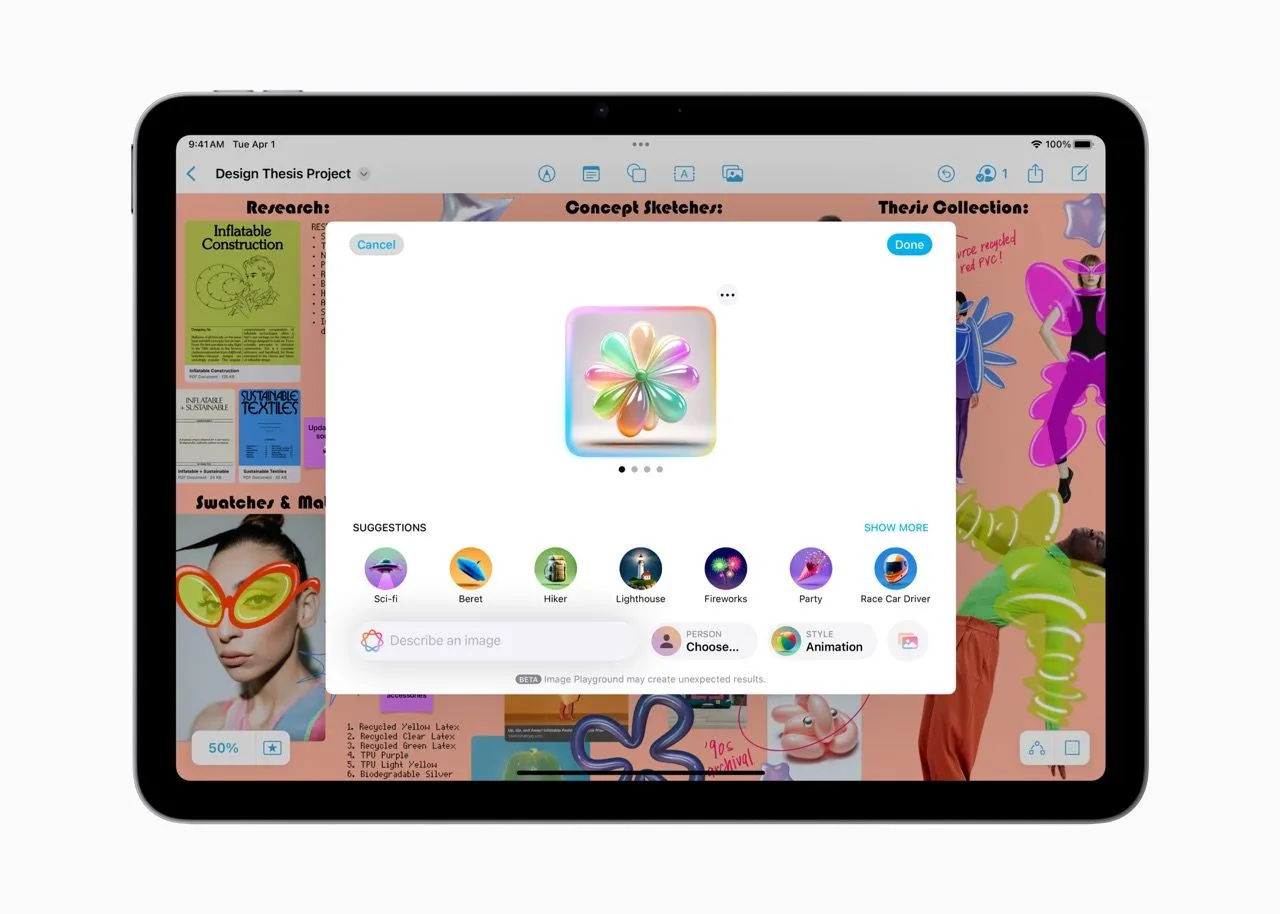 iPad Air M3 với giao diện Image Playground của Apple Intelligence