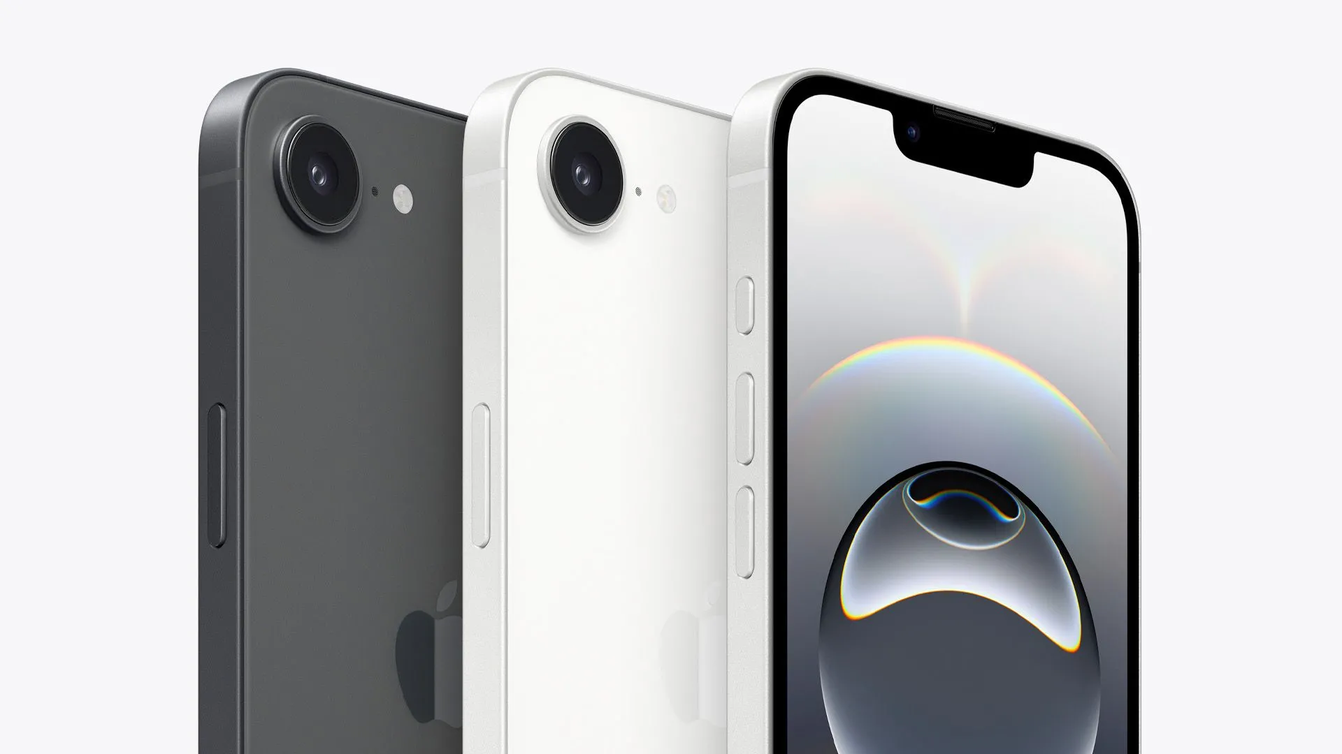 iPhone 16e trong hai màu sắc, đặt cạnh nhau trên nền sáng