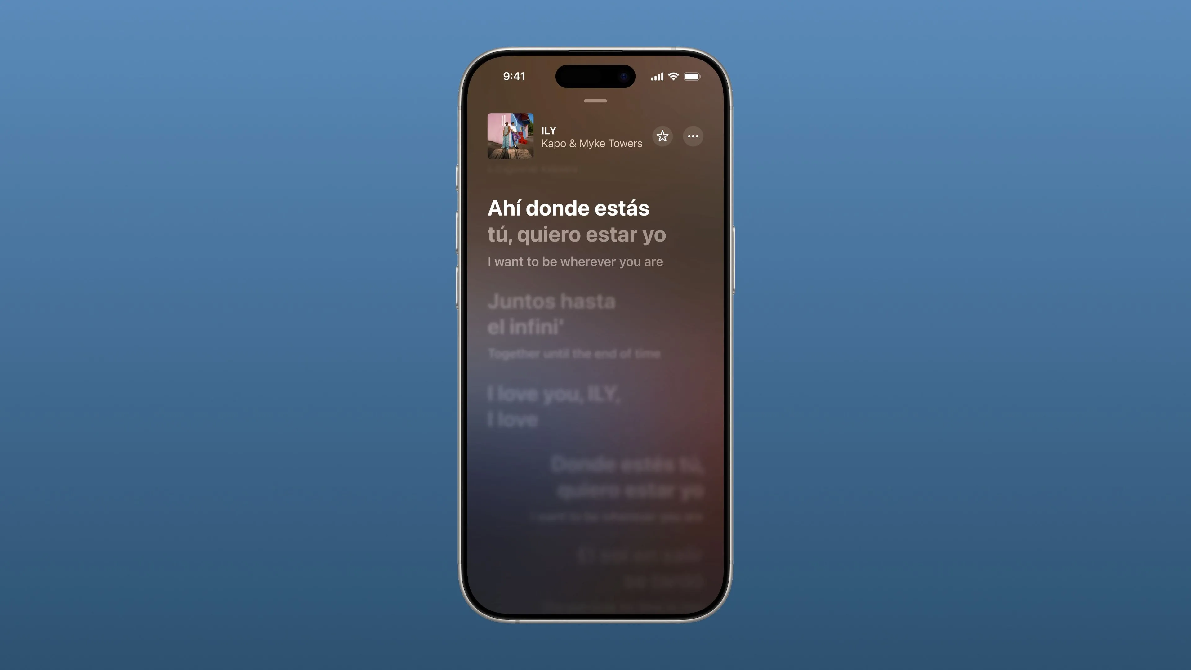 iPhone hiển thị tính năng dịch lời bài hát trong ứng dụng Music trên iOS 26.