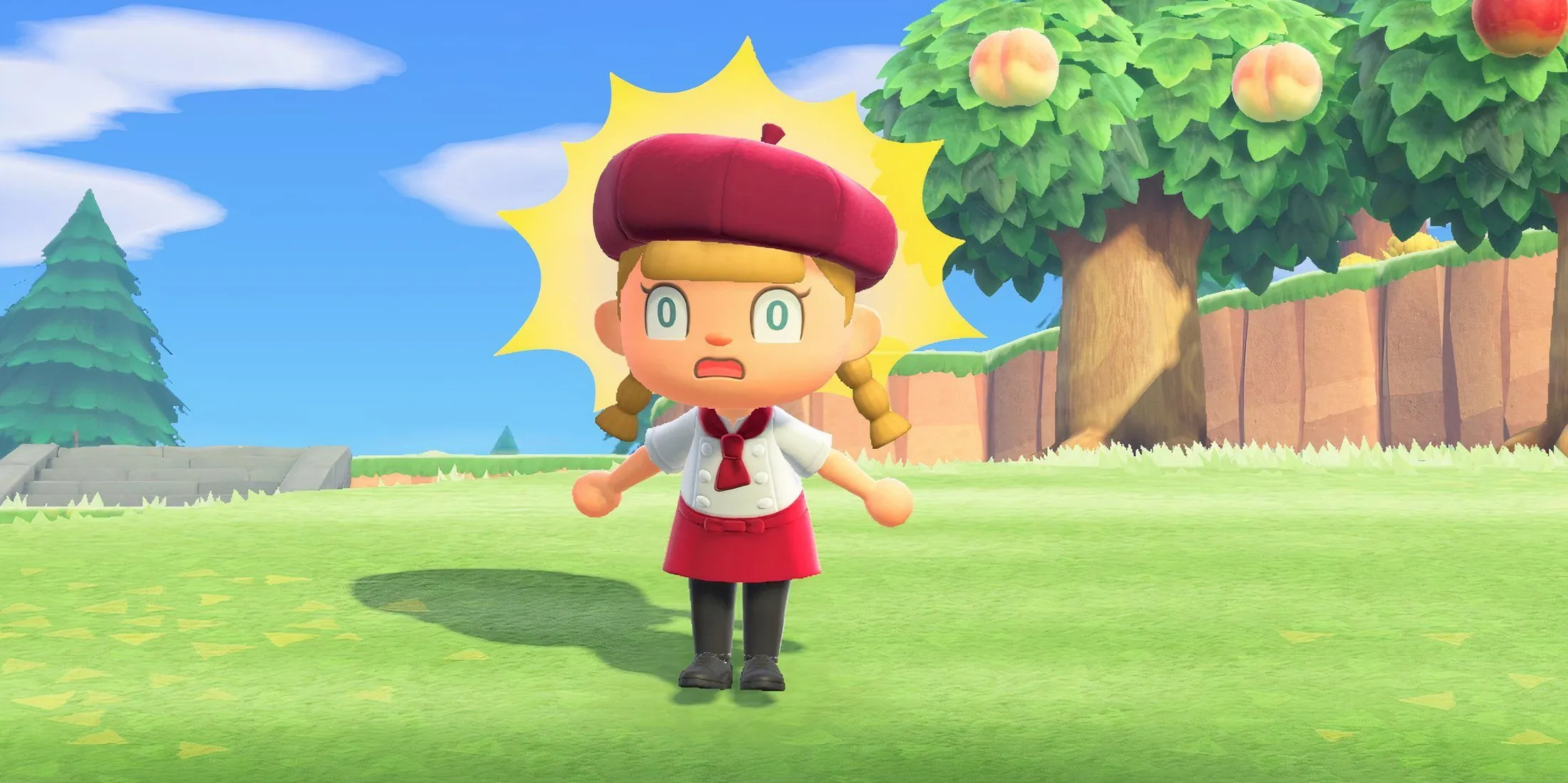 Khung cảnh biển và bầu trời hoàng hôn trên hòn đảo cá nhân trong game Animal Crossing: New Horizons.