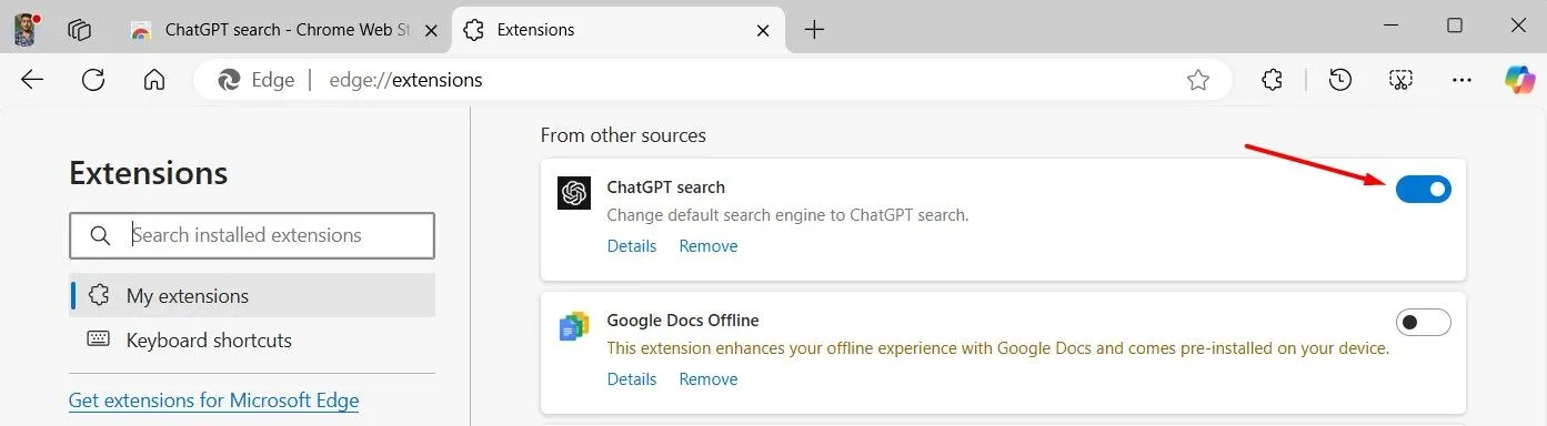 Kích hoạt tiện ích ChatGPT Search trên Microsoft Edge