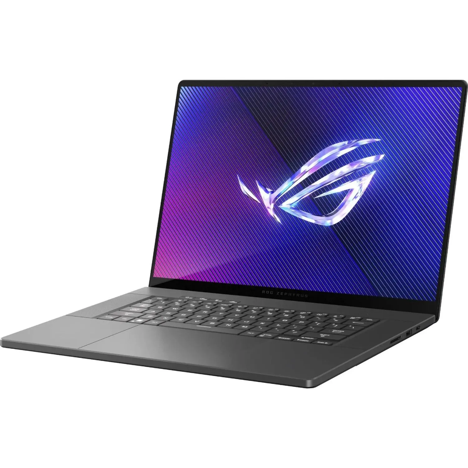 Laptop gaming ASUS ROG Zephyrus G16 (2024) phiên bản RTX 4070 màu xám trên nền trắng