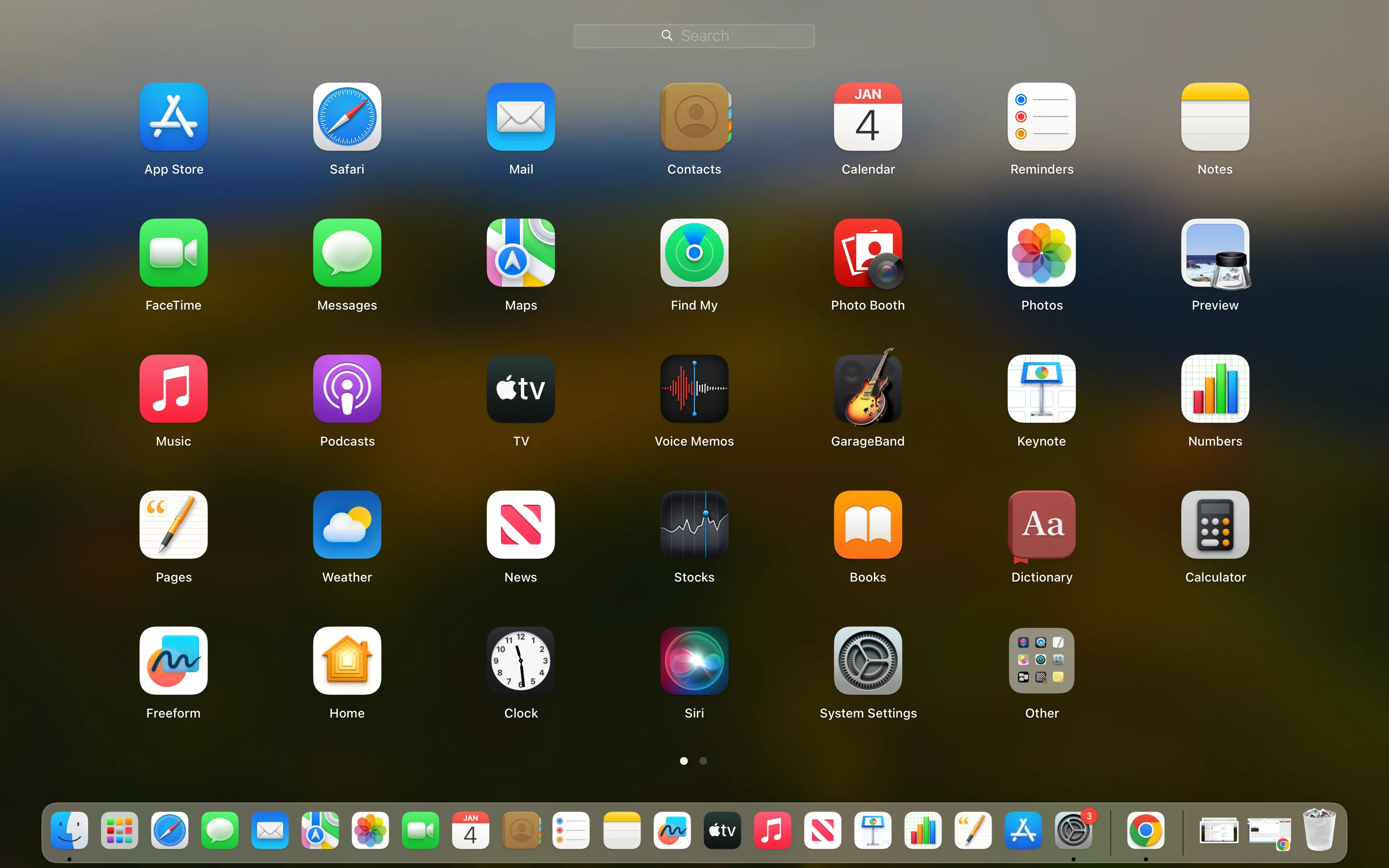 Launchpad, trình khởi chạy ứng dụng quen thuộc trên macOS, hiển thị các ứng dụng đã cài đặt.