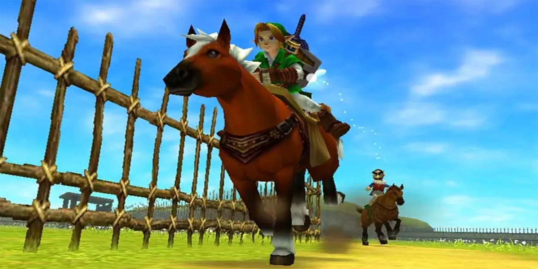 Link cưỡi Epona khám phá thế giới Hyrule rộng lớn trong Legend of Zelda: Ocarina of Time 3D