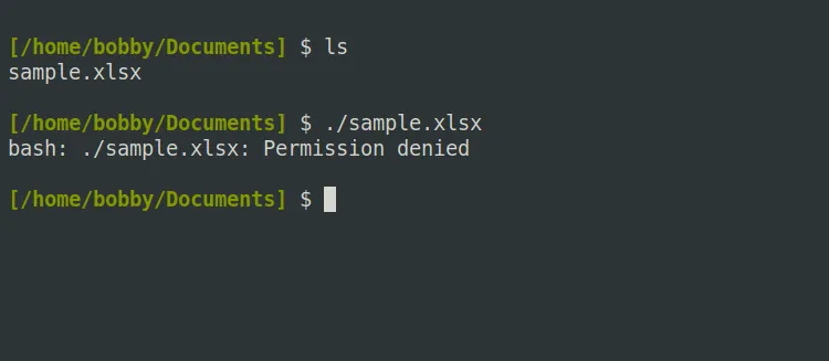 Lỗi &quot;Permission denied&quot; khi cố gắng chạy một file script Linux không có quyền thực thi.