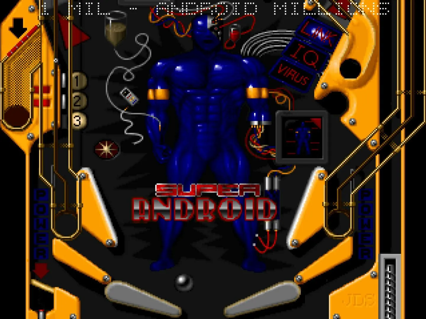 Màn chơi Super Android trong game pinball kinh điển Epic Pinball, nổi bật với thiết kế bảng và đồ họa rực rỡ.