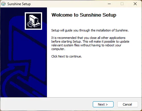 Màn hình cài đặt Sunshine game streaming trên hệ điều hành Windows 11