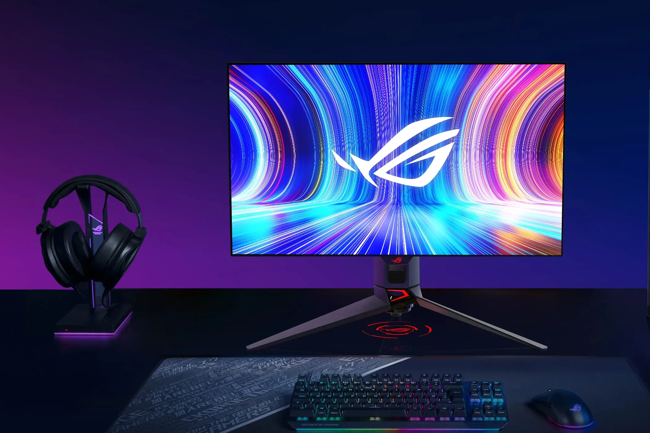 Màn hình gaming ASUS ROG Swift PG27AQDP 27 inch 1440p 480Hz OLED trên bàn làm việc.