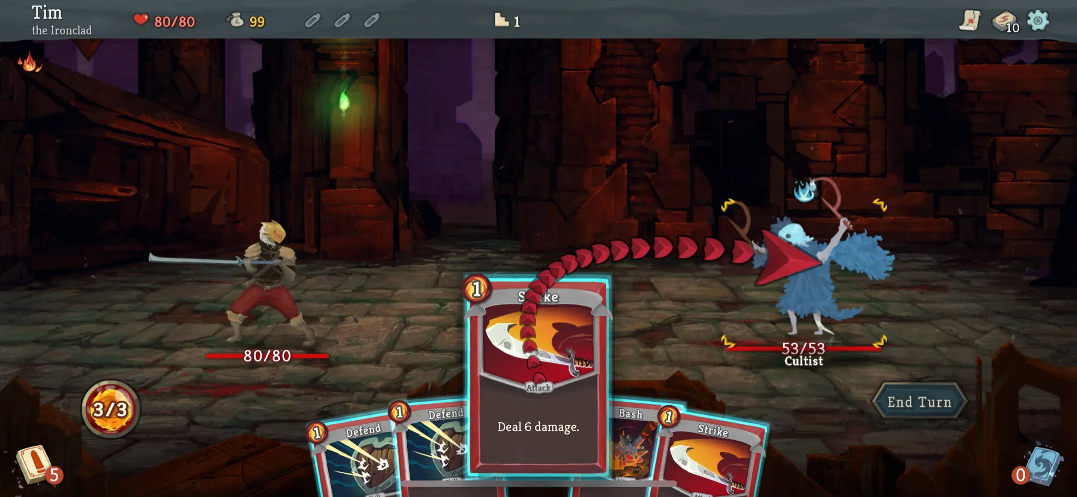 Màn hình hiển thị game thẻ bài chiến thuật Slay the Spire trên Apple Arcade