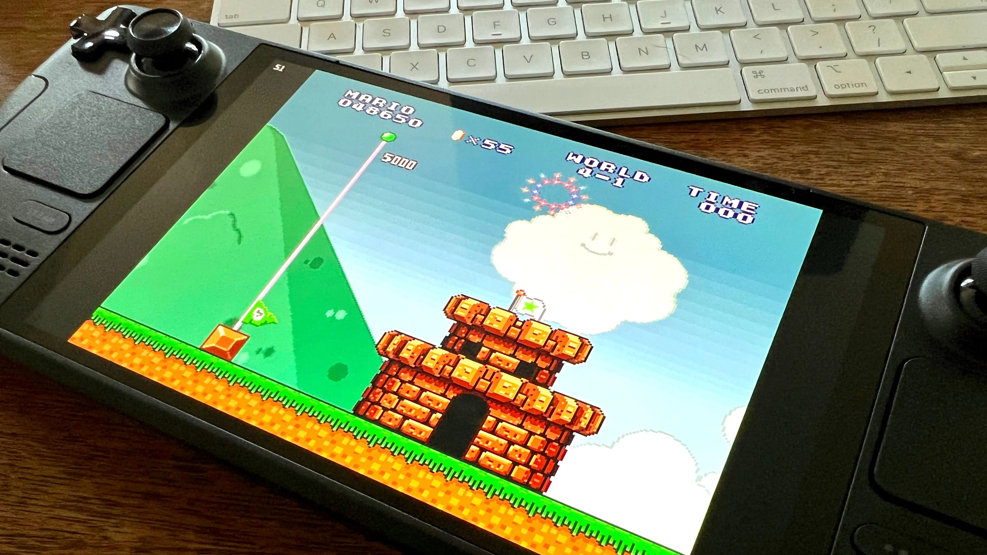 Màn hình kết thúc level game Super Mario All-Stars giả lập trên Steam Deck