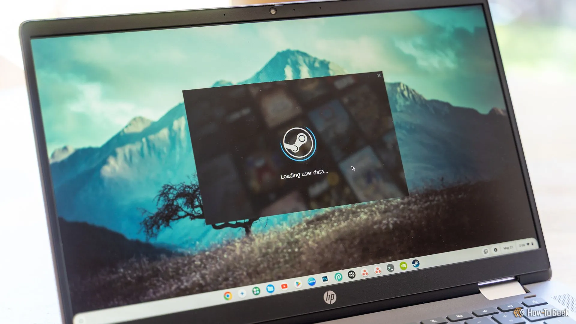 Màn hình khởi động Steam cho ChromeOS Beta, cho thấy nỗ lực chơi game trực tiếp trên Chromebook