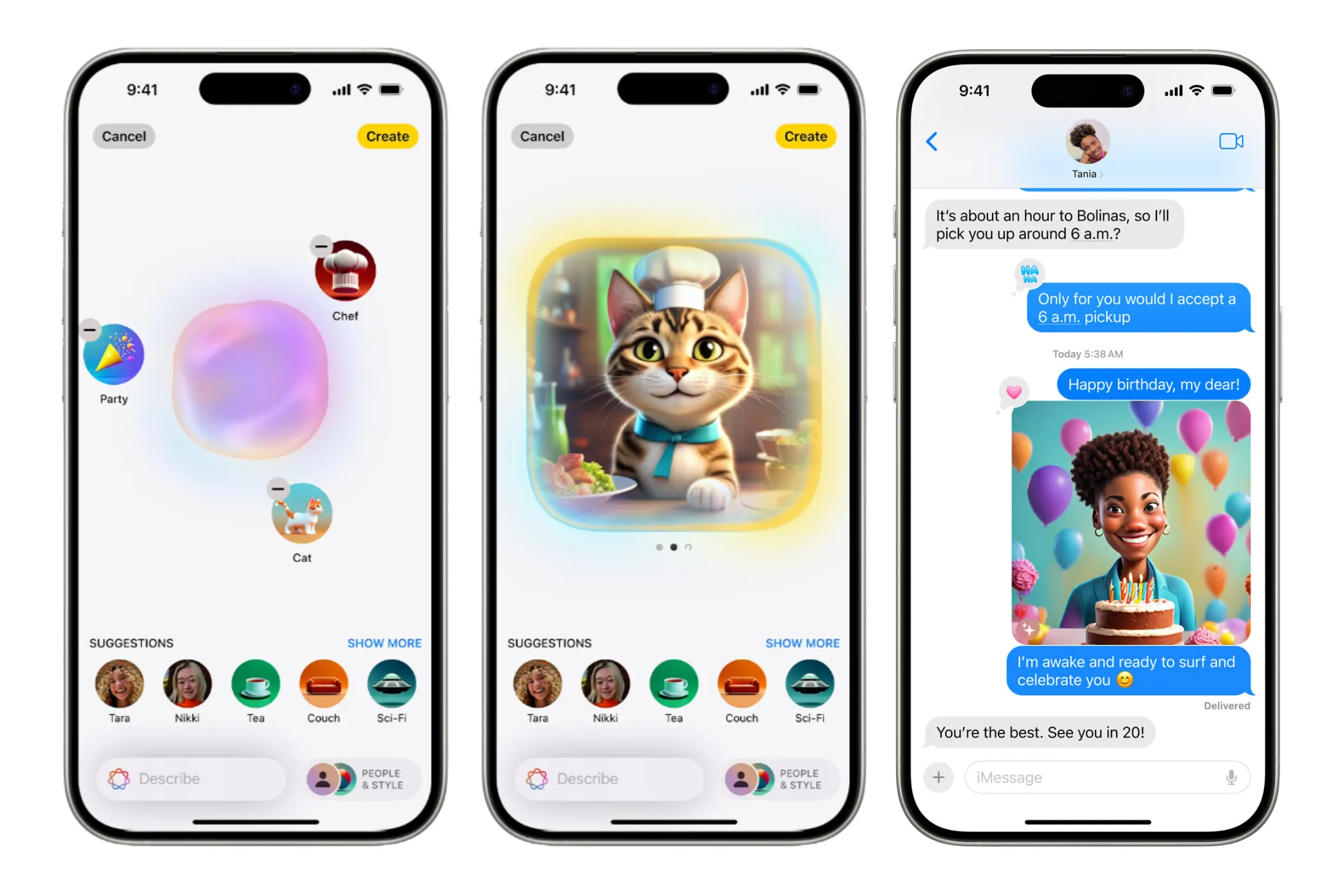 Màn hình tính năng Image Playground trên iPhone, cho phép người dùng tạo hình ảnh minh họa hoặc ảnh động, có thể dùng làm bìa playlist trong Apple Music.