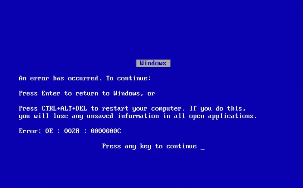 Màn hình xanh chết chóc (BSOD) của Windows Me, biểu tượng cho sự &quot;chết&quot; của hệ thống và cảnh báo về nguy cơ &quot;Lý thuyết Internet Chết&quot; thành hiện thực do tác động của AI.