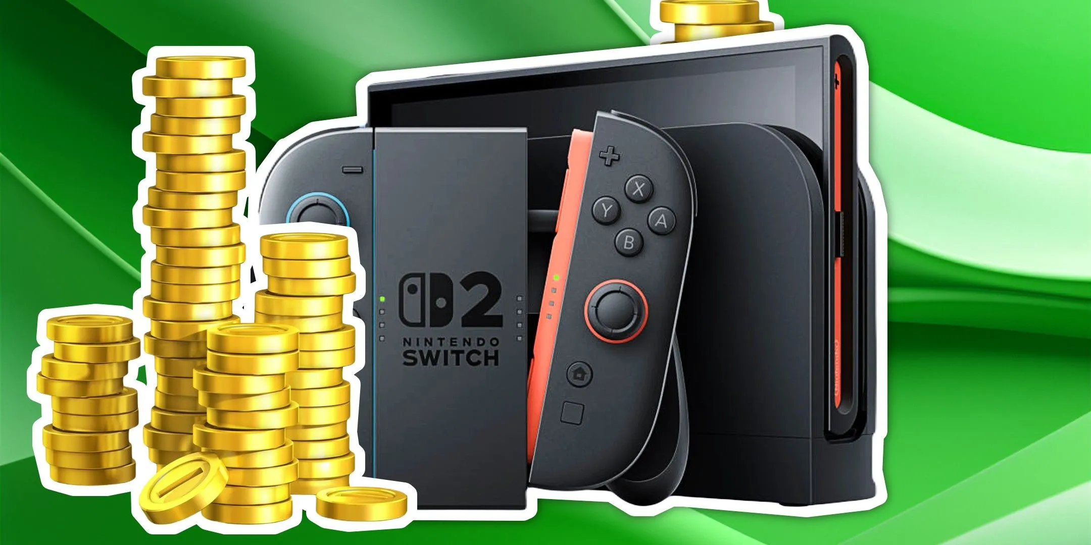 Máy chơi game Nintendo Switch bên cạnh những đồng tiền vàng, minh họa xu hướng giá game tăng cao.