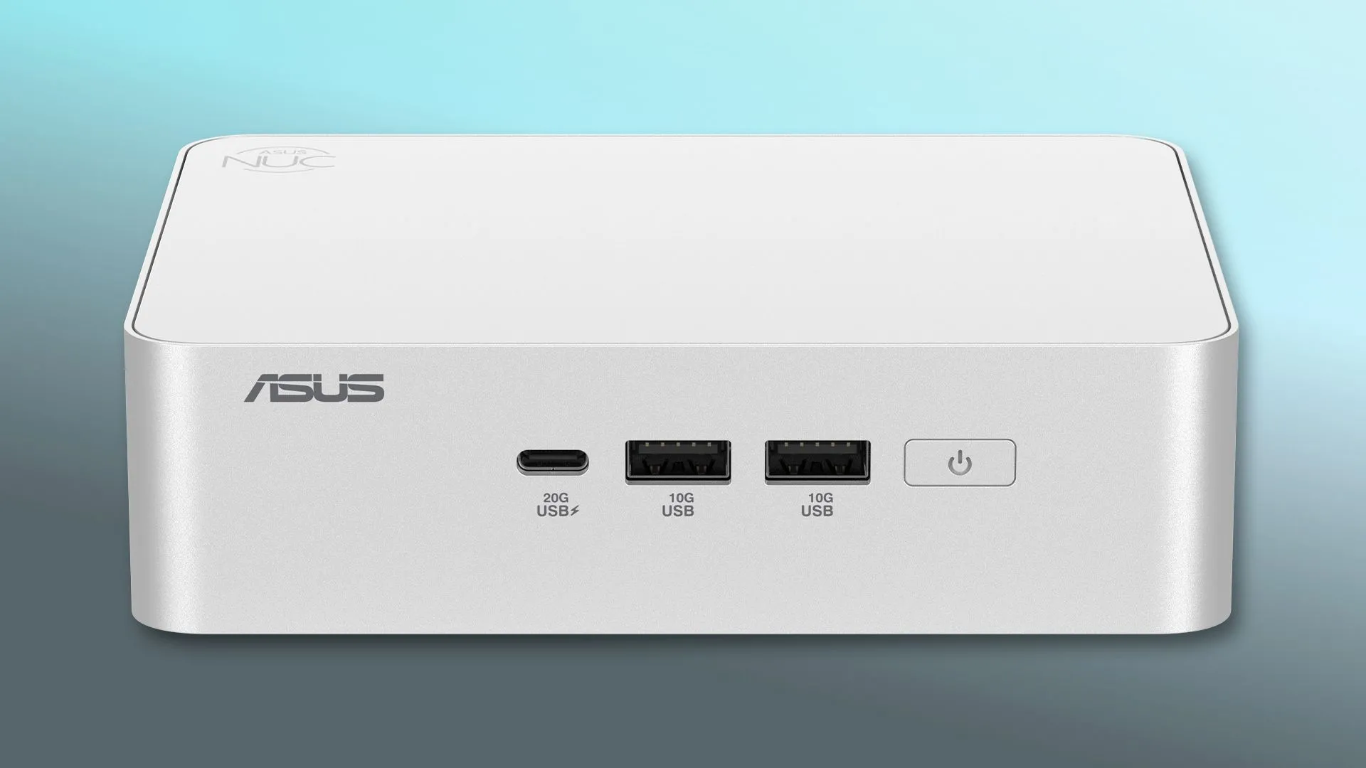 Máy tính mini ASUS NUC 15 Pro+ màu đen nhỏ gọn đặt trên bàn, thể hiện sức mạnh của mini PC.
