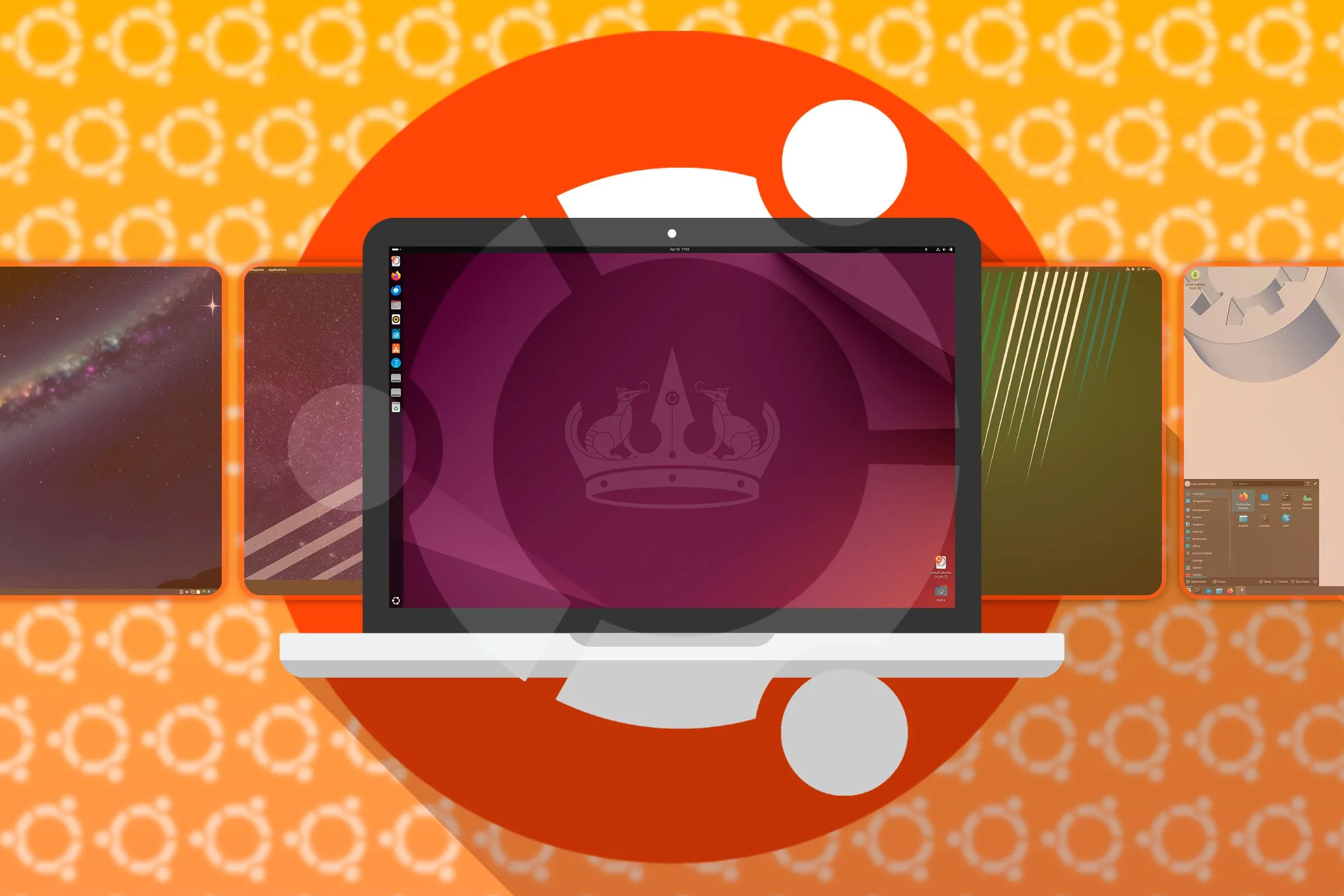 Máy tính xách tay hiển thị Ubuntu cùng các bản phân phối Linux dựa trên Ubuntu, thể hiện sự đa dạng trong cách triển khai