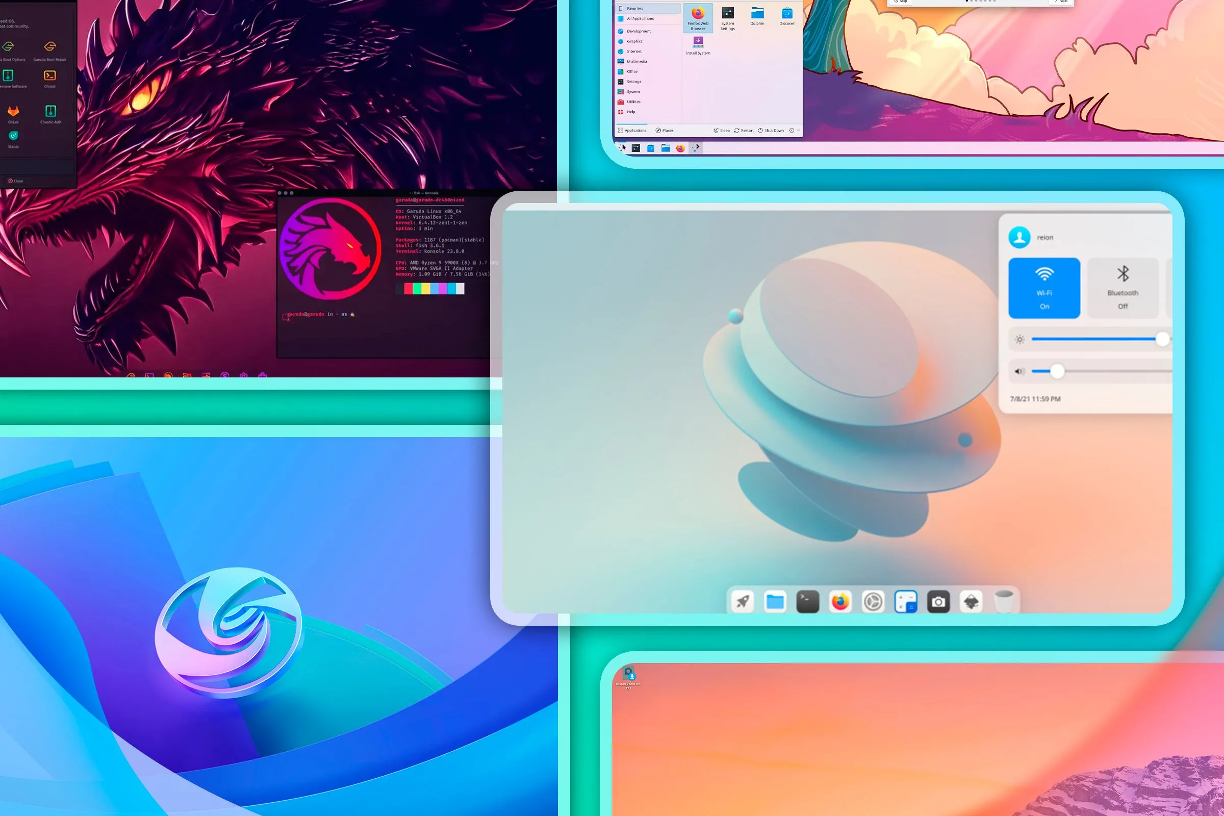 Một số màn hình của các bản phân phối Linux khác nhau, thể hiện sự đa dạng nhưng vẫn có những điểm chung về lệnh terminal.