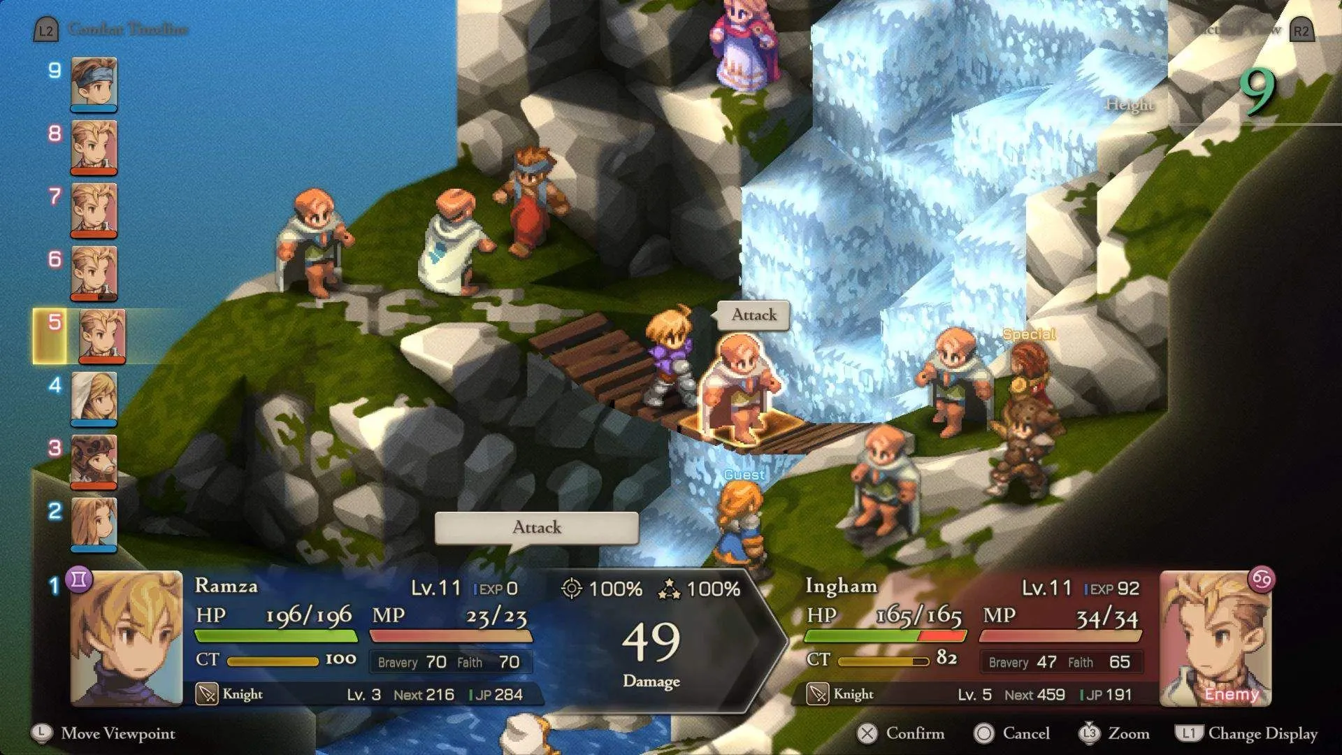 Một trận chiến diễn ra trên thác nước trong phiên bản làm lại của Final Fantasy Tactics