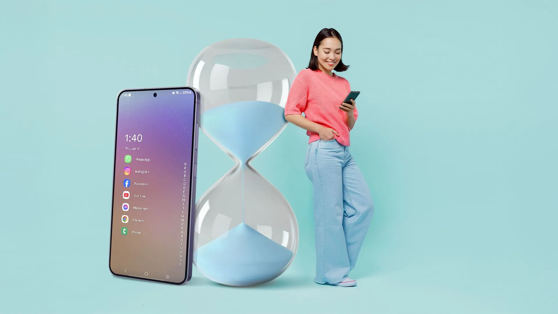 Người dùng trải nghiệm điện thoại Android với giao diện tối giản của Niagara Launcher