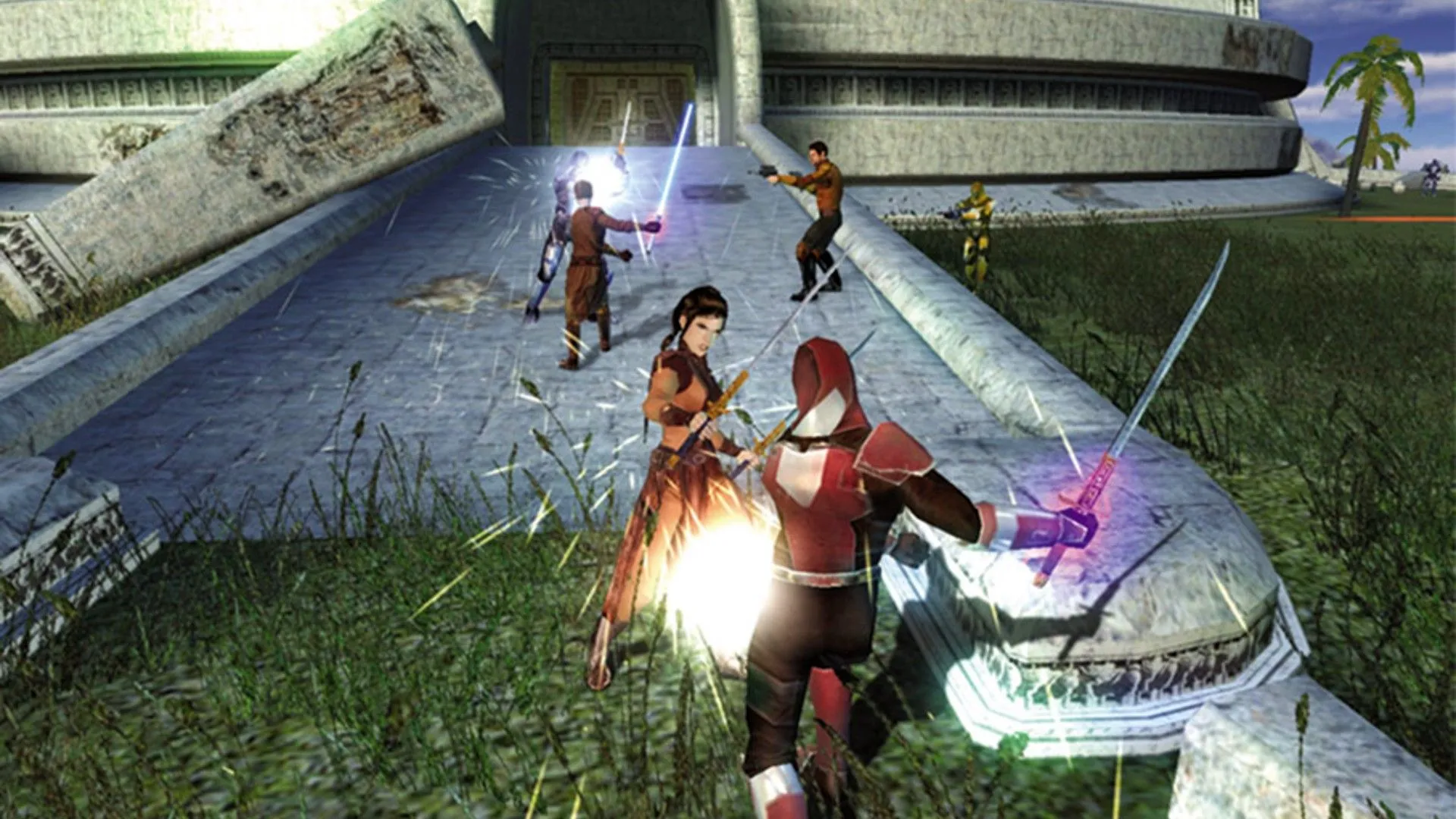 Nhân vật Bastila Shan chiến đấu với kẻ thù trong Star Wars: Knights of the Old Republic, một trong những lựa chọn tình cảm chính trong game.
