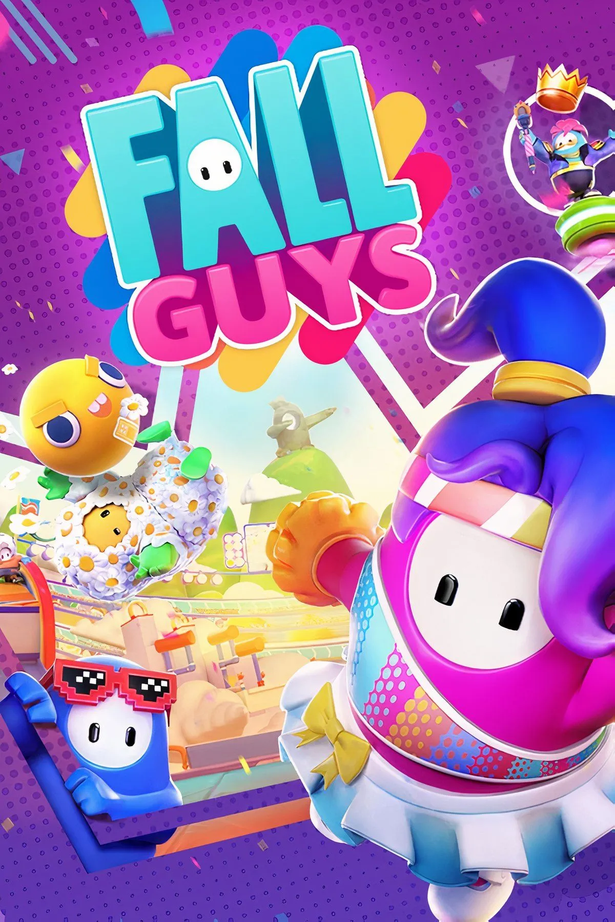 Nhân vật Bean nhiều màu sắc đang chạy đua trong game Fall Guys: Ultimate Knockout.