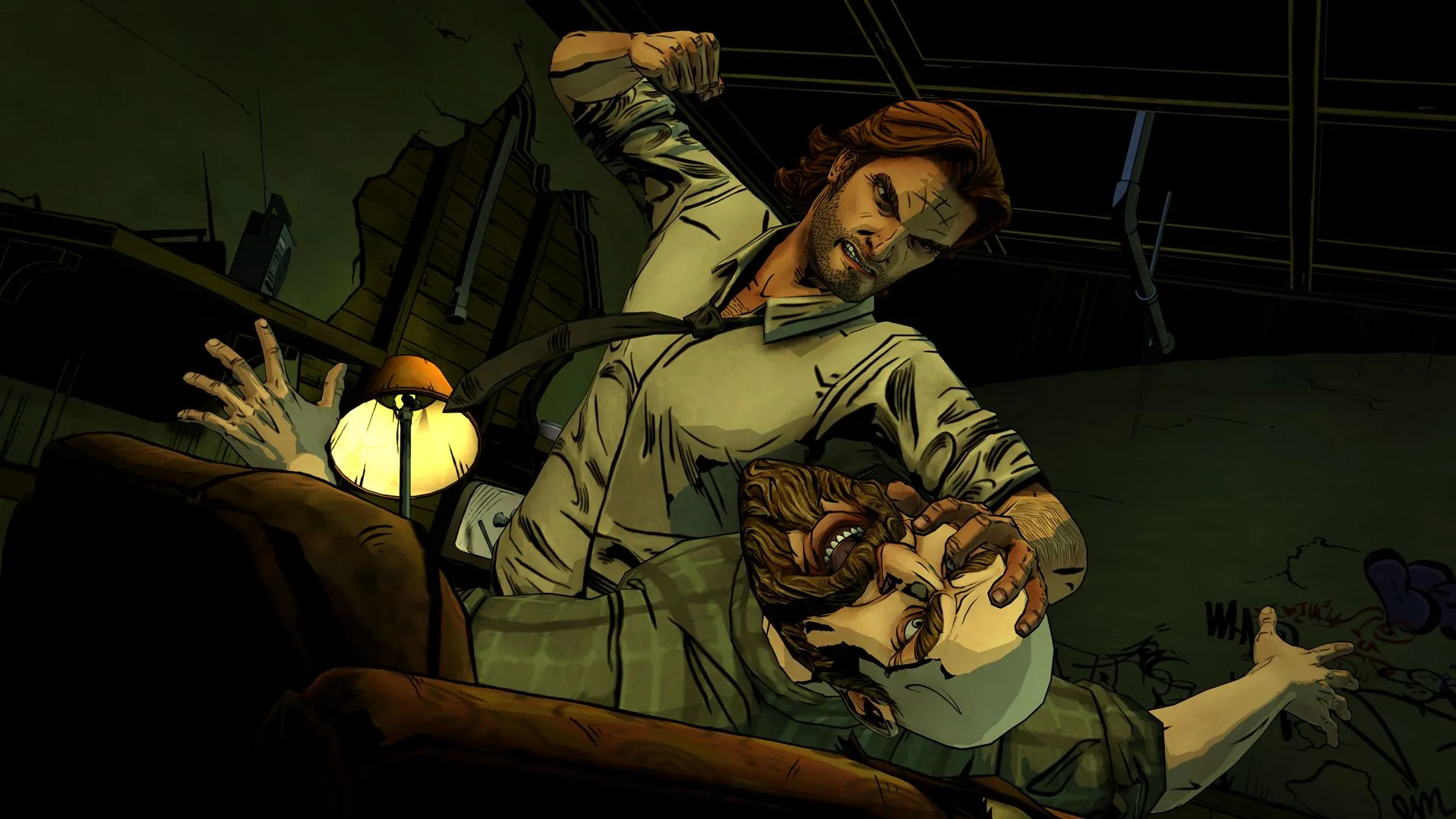 Nhân vật Bigby trong tựa game The Wolf Among Us với phong cách đồ họa cel-shaded mô phỏng truyện tranh