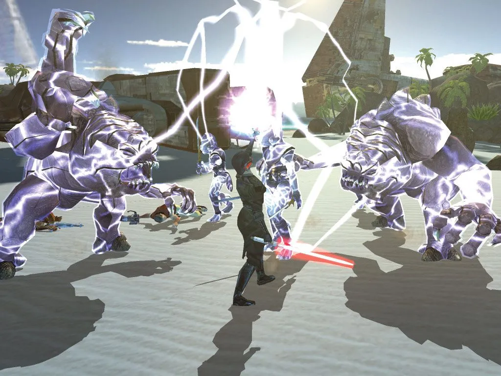 Nhân vật chính đối thoại với NPC trong Star Wars: Knights of the Old Republic, thể hiện yếu tố nhập vai sâu sắc của game Star Wars kinh điển này.