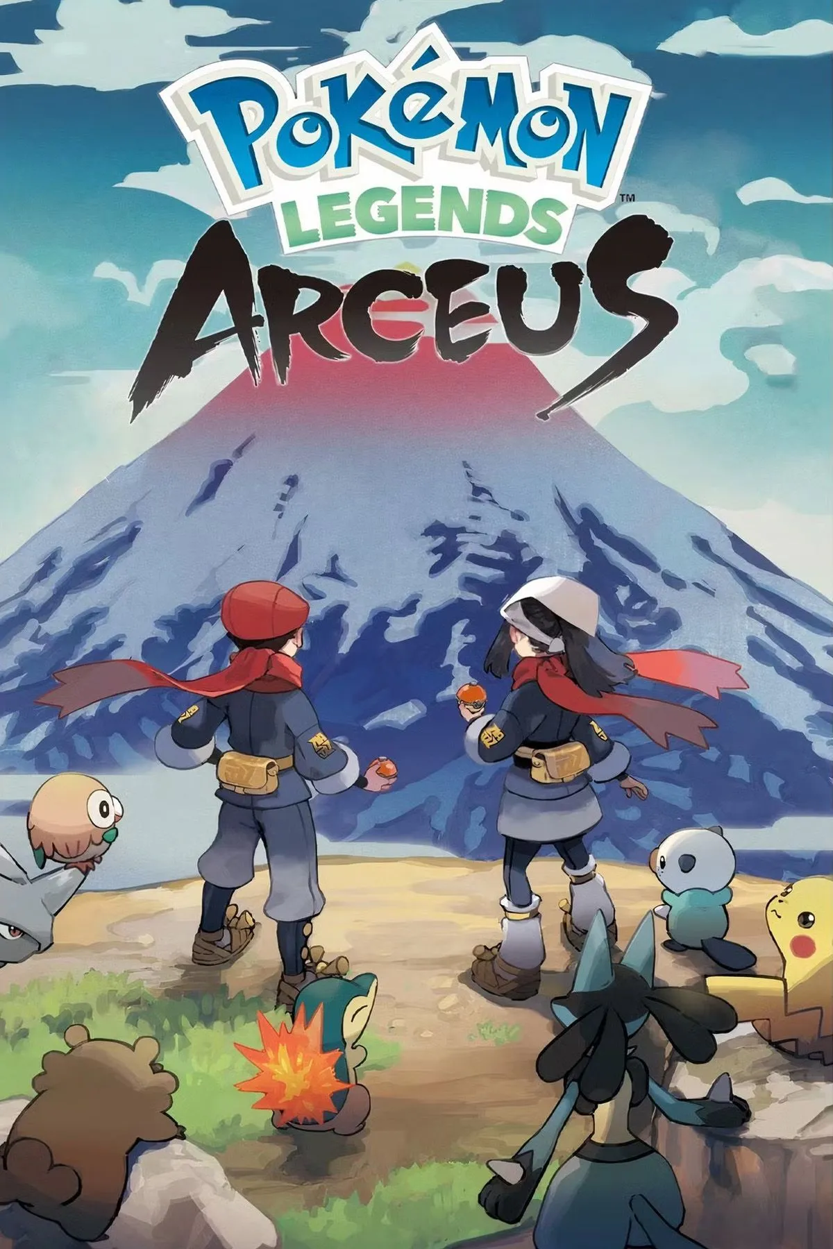 Nhân vật chính và Pokémon khởi đầu của mình trong Pokémon Legends: Arceus khám phá thế giới rộng lớn