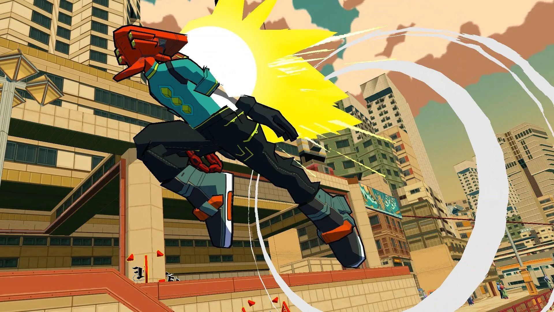 Nhân vật Red trong Bomb Rush Cyberfunk, một tựa game được cộng đồng đánh giá là &quot;kế nhiệm tinh thần&quot; của series Jet Set Radio.