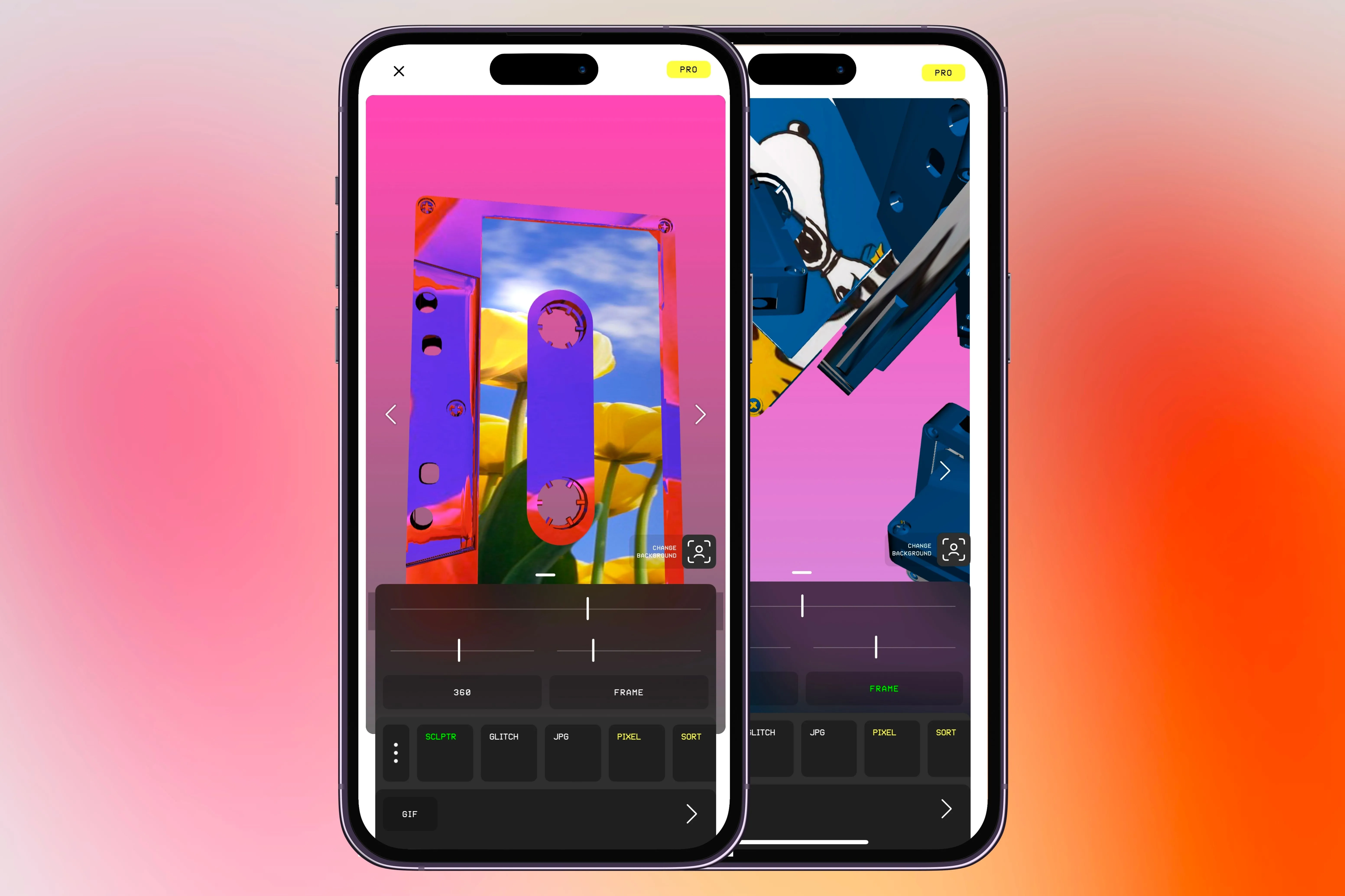 Nhiều hiệu ứng sculpture khác nhau được áp dụng trong ứng dụng Glitché trên iPhone, thể hiện khả năng biến đổi ảnh nghệ thuật.