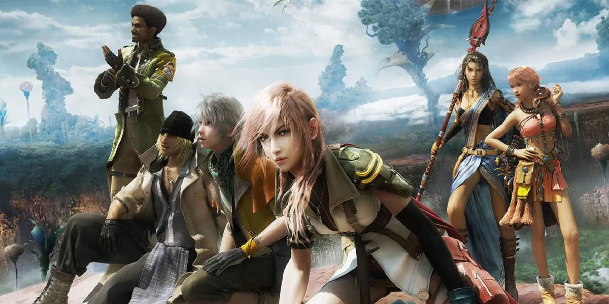 Nhóm nhân vật chính trong trò chơi Final Fantasy 13 với đồ họa ấn tượng trên Chromebook Plus
