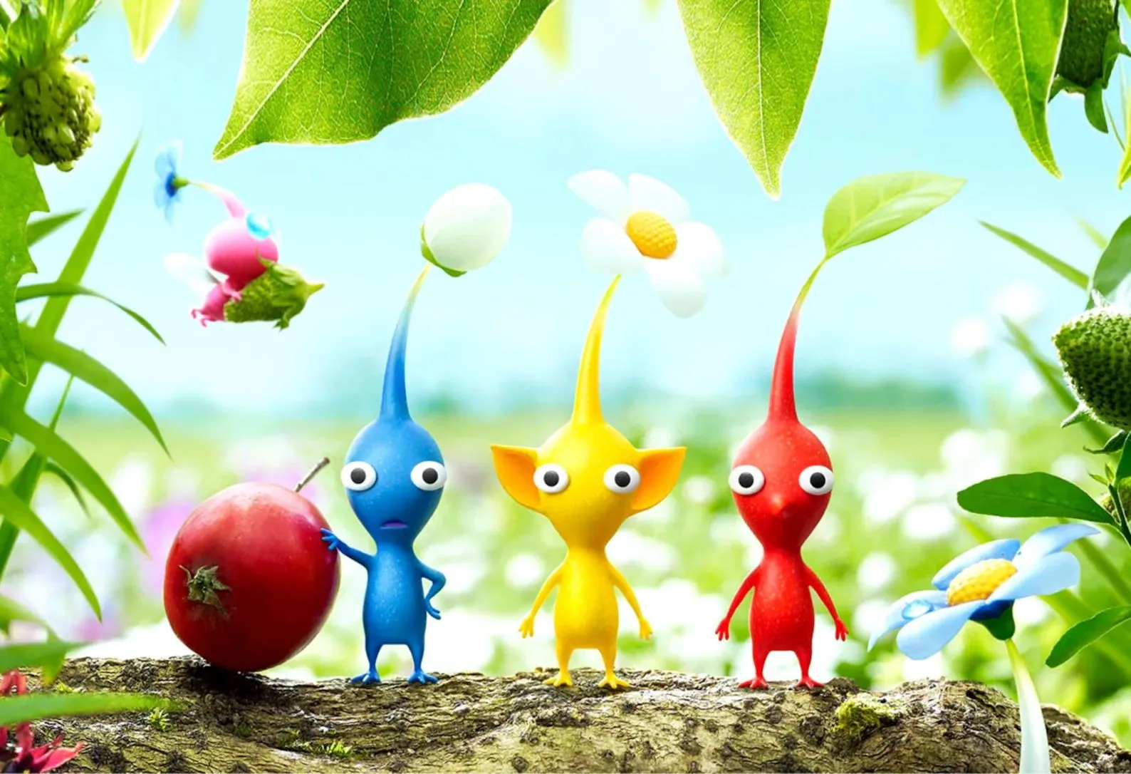 Những sinh vật Pikmin đáng yêu đứng trên cành cây