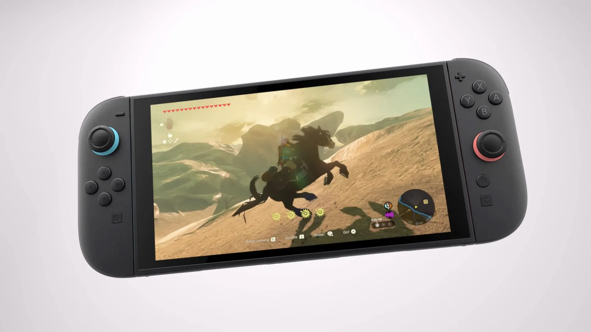 Nintendo Switch 2 đang chạy game The Legend of Zelda, minh họa tính năng mới và gói nâng cấp.