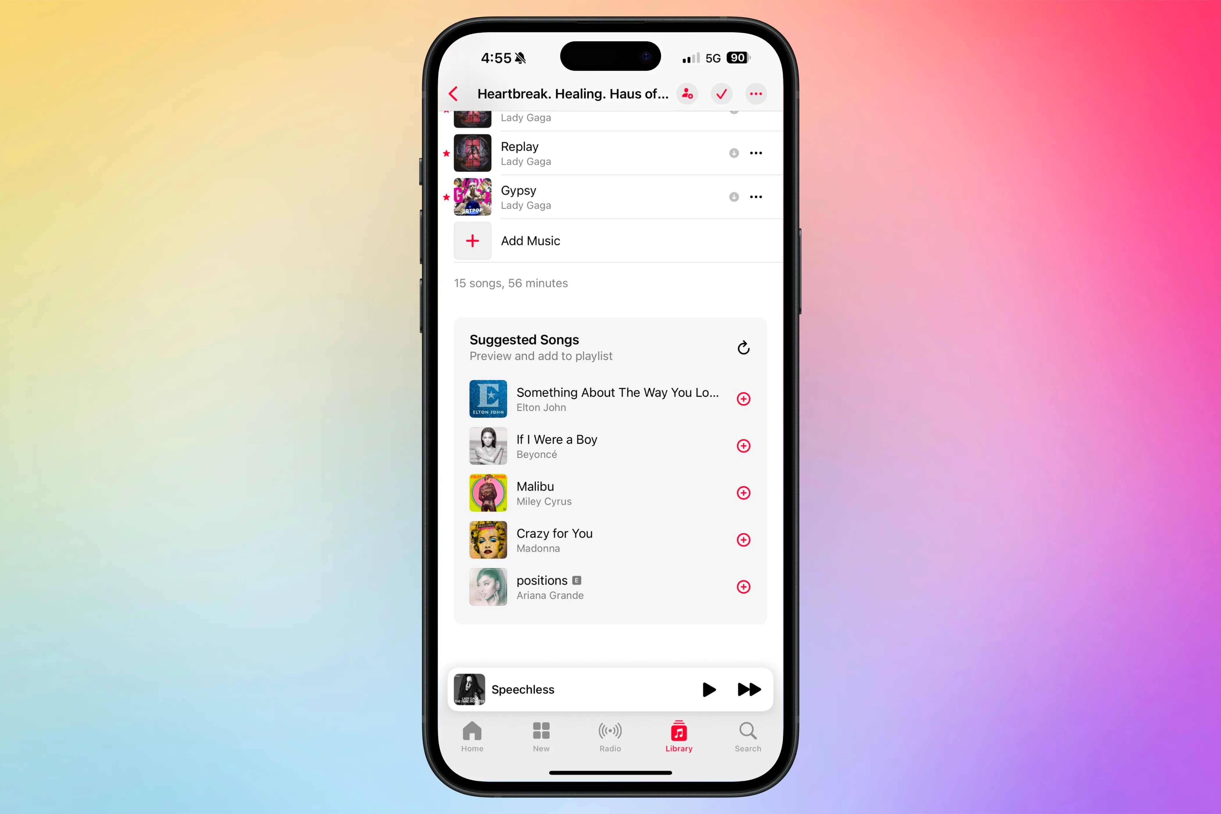 Phần &quot;Bài hát gợi ý&quot; ở cuối playlist trong Apple Music, cung cấp đề xuất nhạc dựa trên nội dung playlist hiện tại.