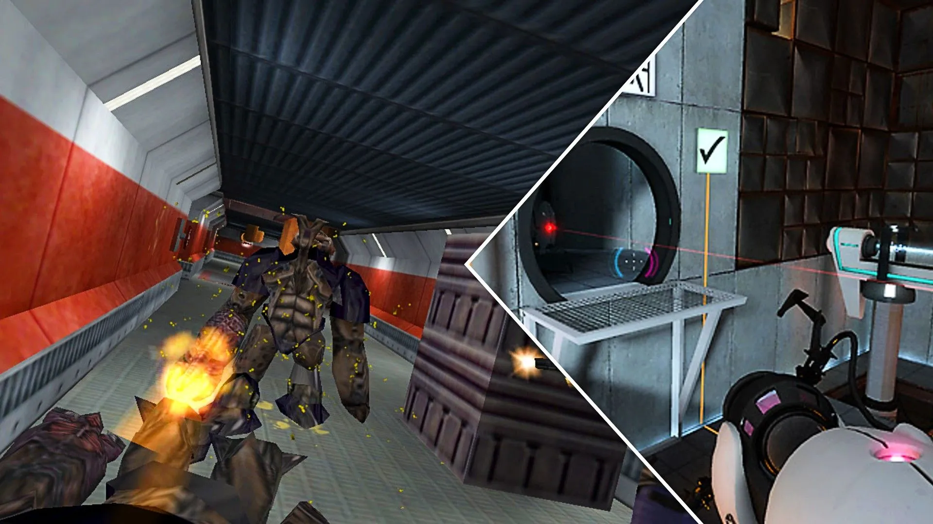Quái vật từ Half-Life và người chơi giải đố trong Portal, hai series game của Valve có mối liên hệ mật thiết.