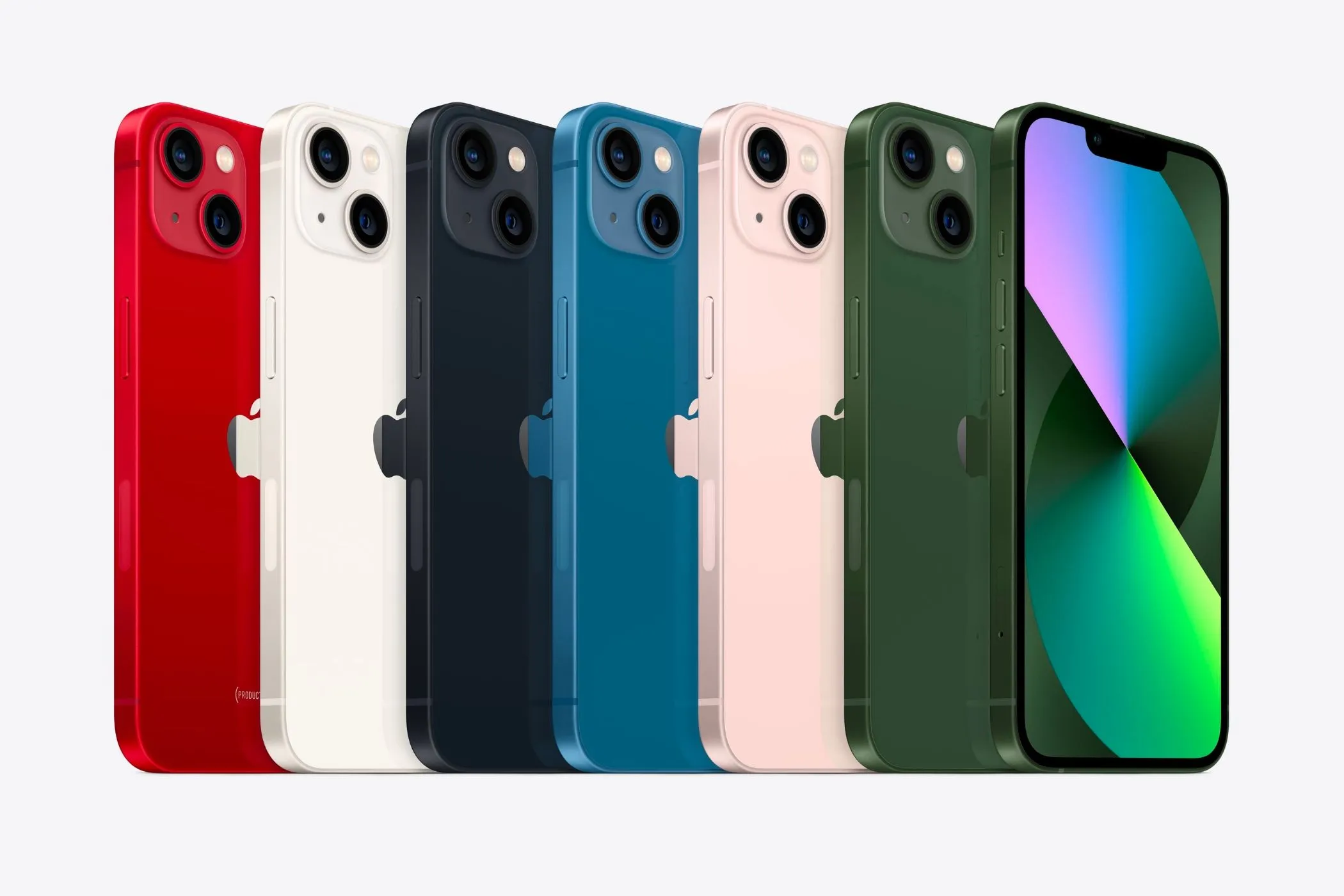 Sáu phiên bản màu sắc của dòng iPhone 13, bao gồm xanh lá đậm ấn tượng
