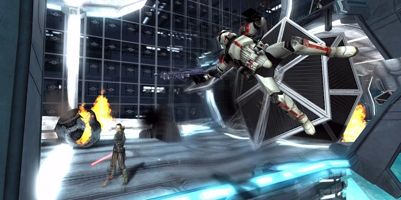 Starkiller, nhân vật chính của Star Wars: The Force Unleashed, sử dụng sức mạnh Thần Lực để đối phó với Stormtrooper, mang đến trải nghiệm sức mạnh Jedi/Sith đỉnh cao.