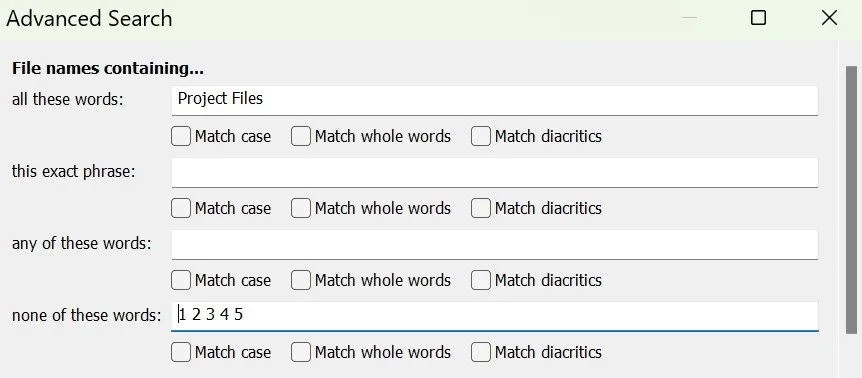 Sử dụng tính năng Advanced Search trong Everything.