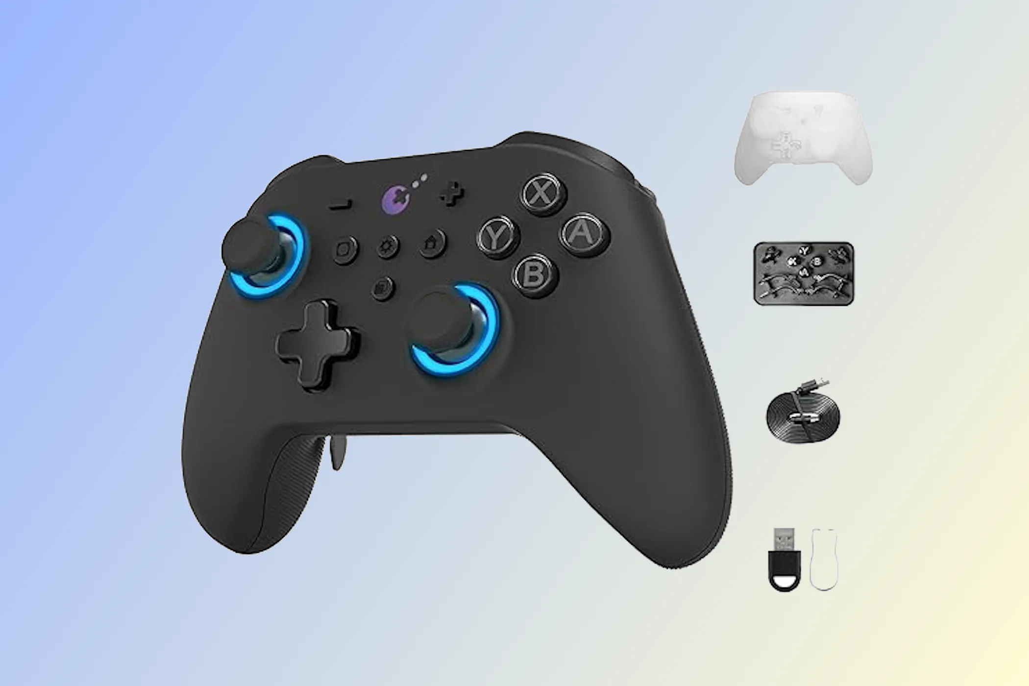 Tay cầm chơi game Gulikit KK3 Max Controller màu đen trắng với các nút nổi bật.