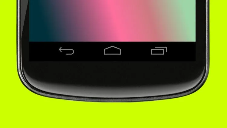 Thanh điều hướng ảo trên màn hình Android 4.0 Ice Cream Sandwich, hiển thị các nút Home, Back, Recent Apps