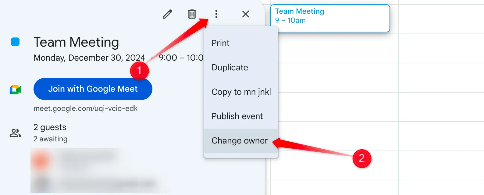 Thay đổi quyền sở hữu một sự kiện Google Calendar cho người dùng khác