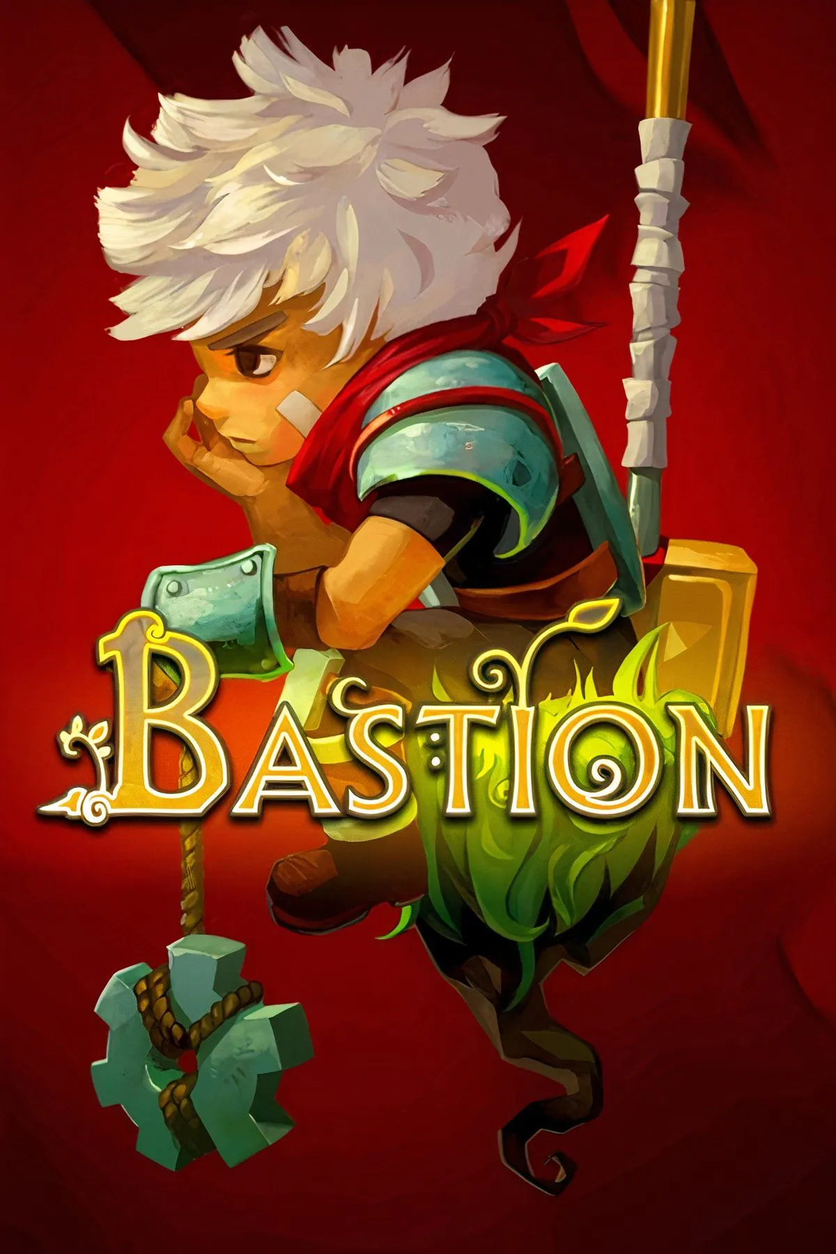 The Kid trong game Bastion đang chiến đấu với quái vật trên nền thế giới vỡ vụn