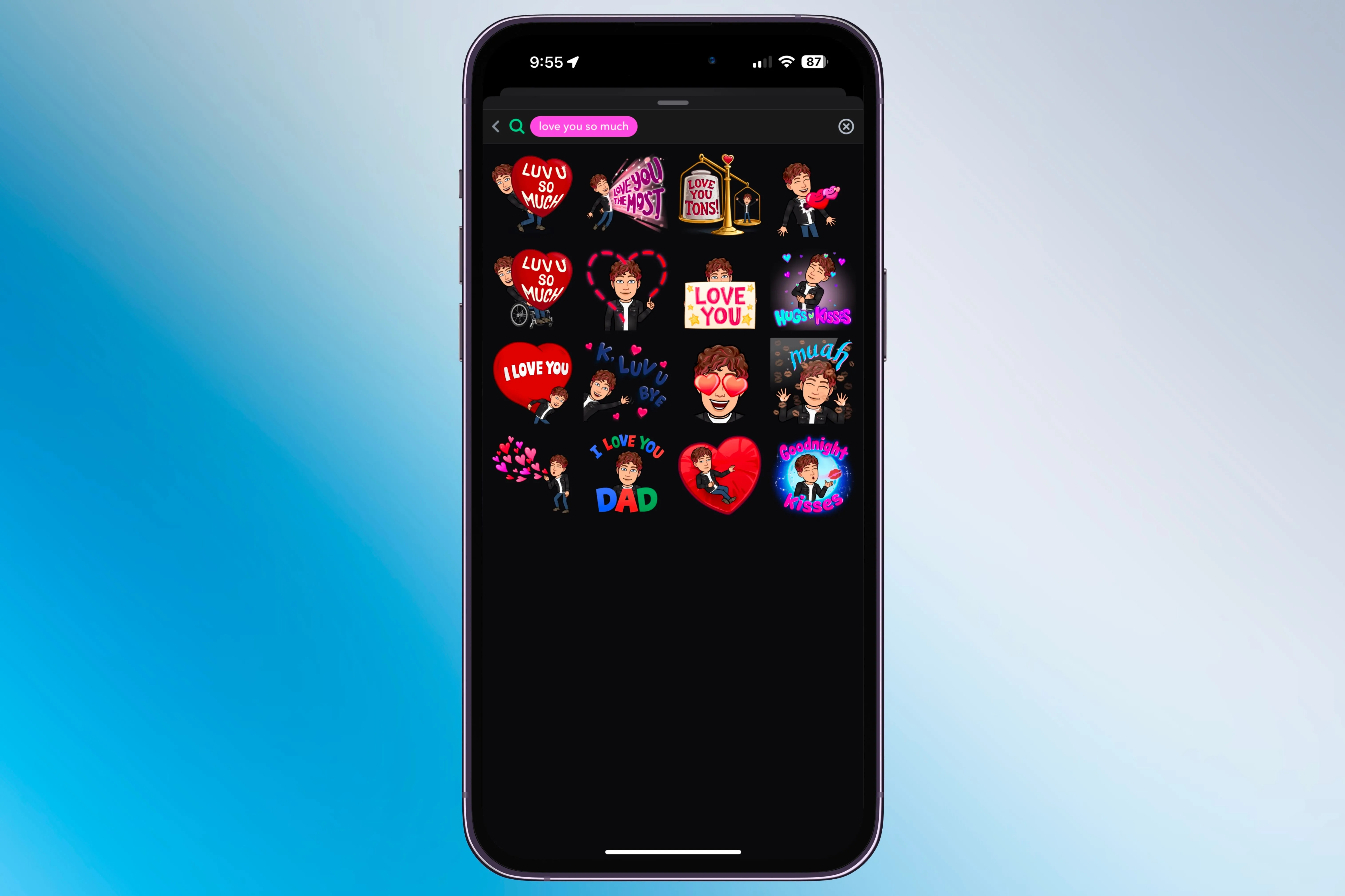 Thêm các sticker tình yêu trong Bitmoji iMessage trên iPhone.